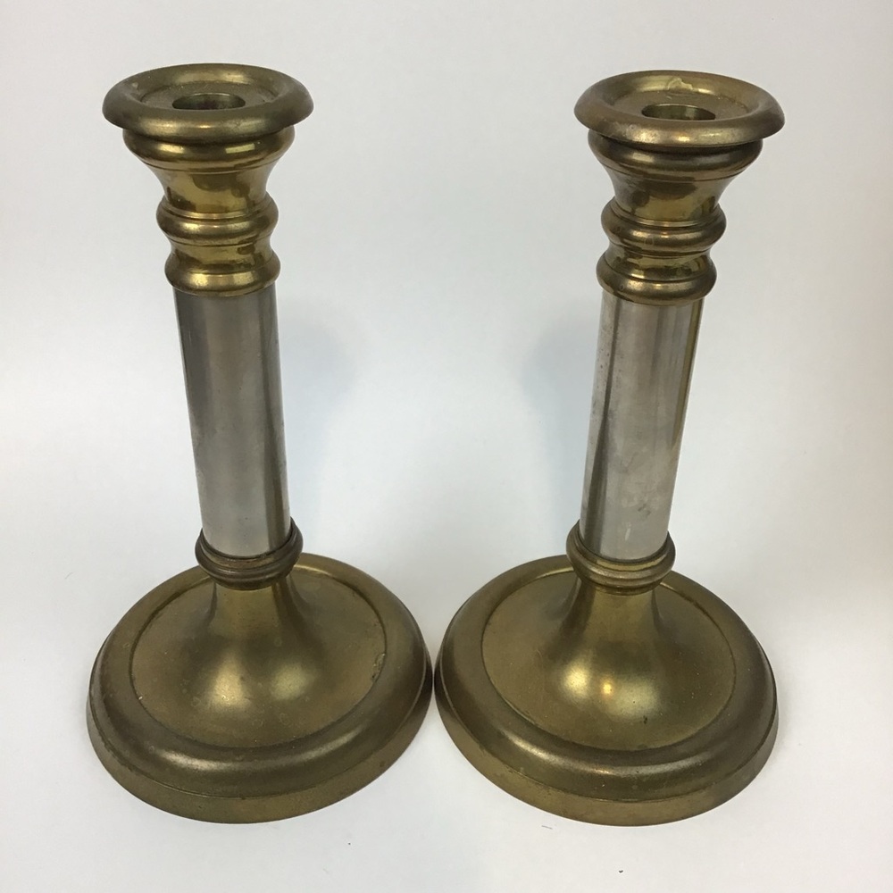 Set Of 2 Vintage Solid Brass Candlestick Holders India 9”